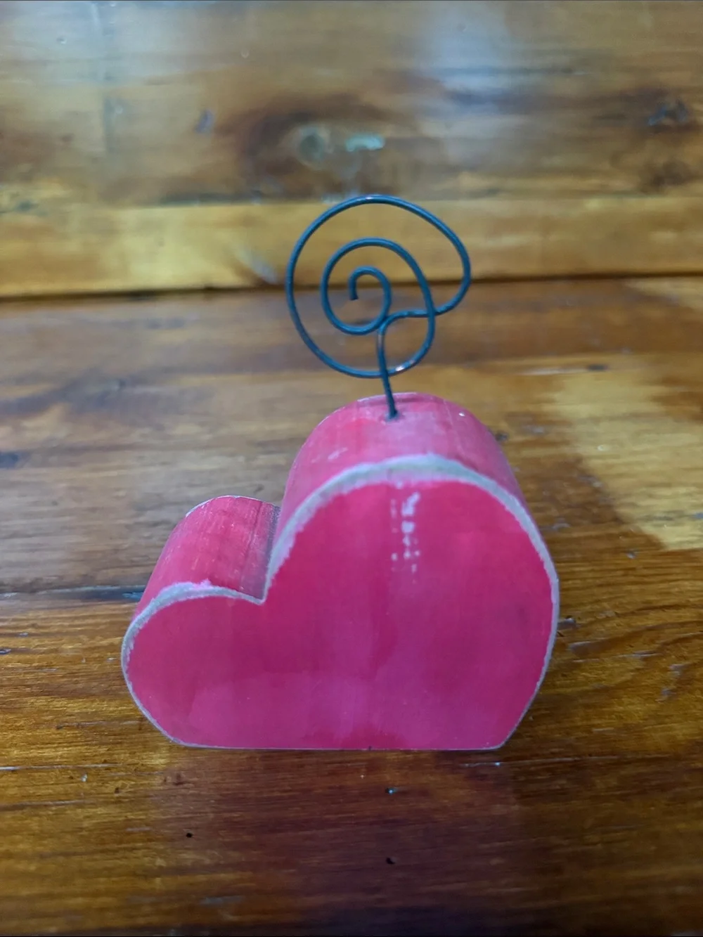 Handmade Painted Red Wooden Heart Photo or Note or Card Holder